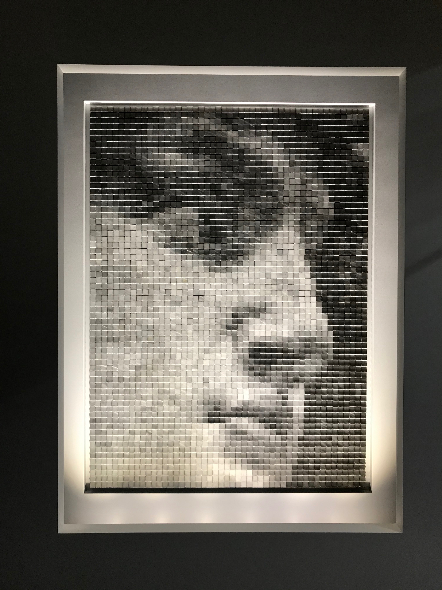 Marble Pointillism artwork showing another perspective inspired by Michelangelo’s David